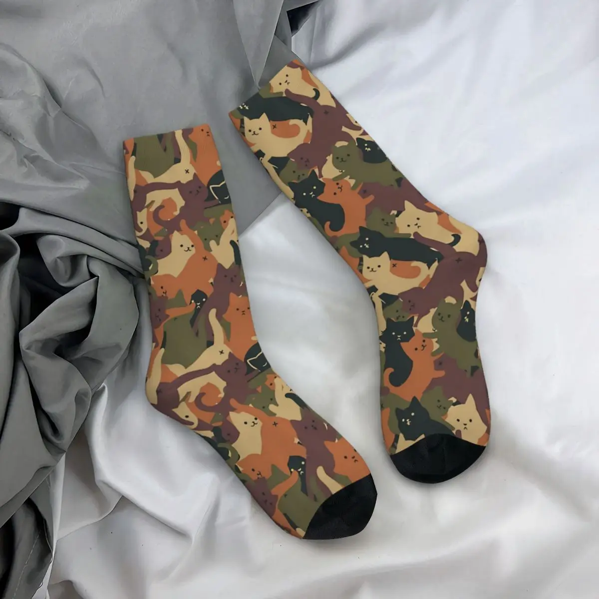 Vintage Camouflage Cat Orange Army By Tobe Fonseca Crazy Men\'s Socks Unisex Camouflage Harajuku Pattern Printed Crew Sock