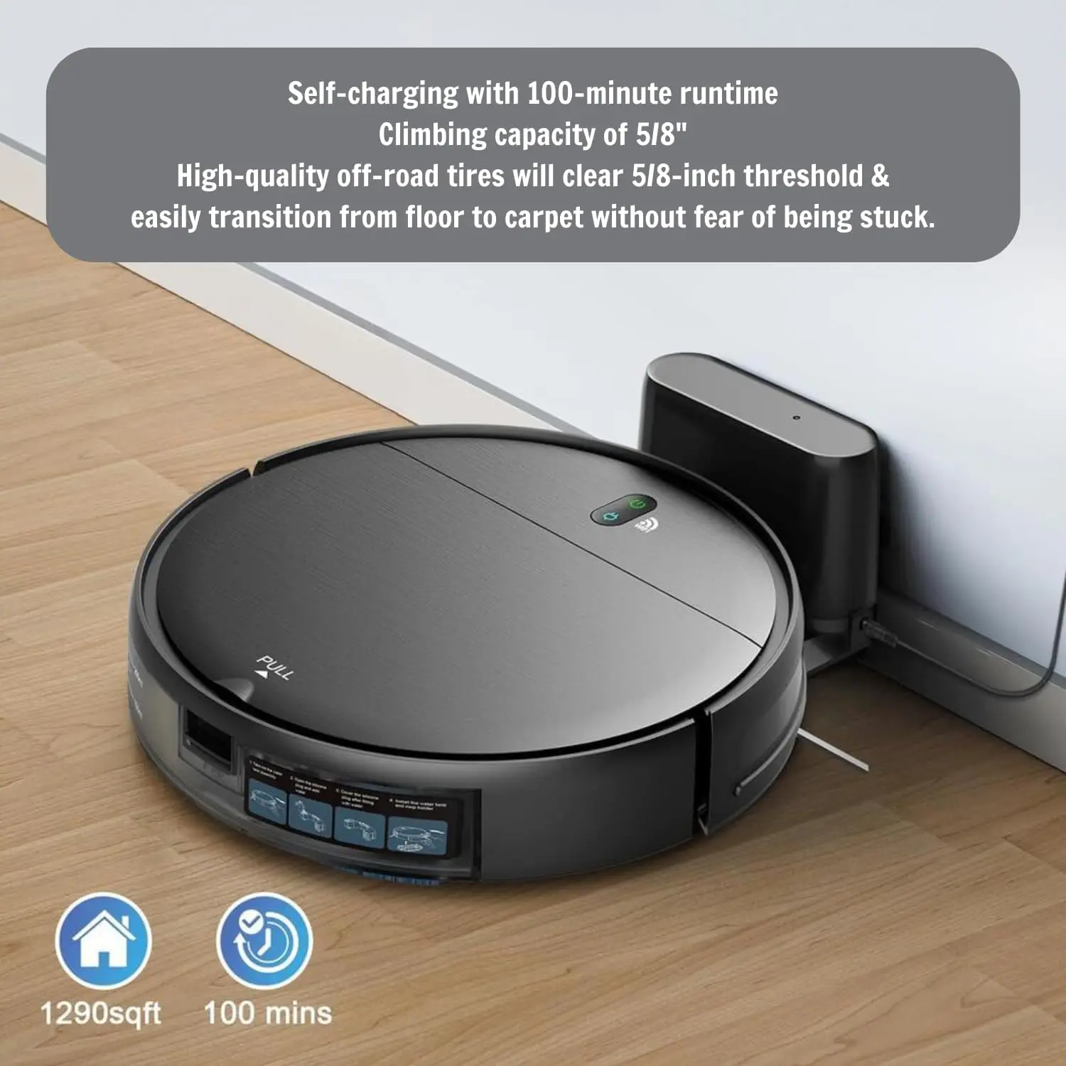 2 in 1 Mopping Robot Vacuum Cleaner with Schedule, Wi-Fi/App, 1400Pa Max Suction, Self-Charging Robotic Vacuum