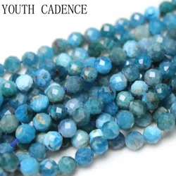 Natural Faceted Blue Apatite Gem Tiny Beads Loose Stone Beads 2 3 4mm for Jewelry Making DIY Bracelet Earrings Accessories