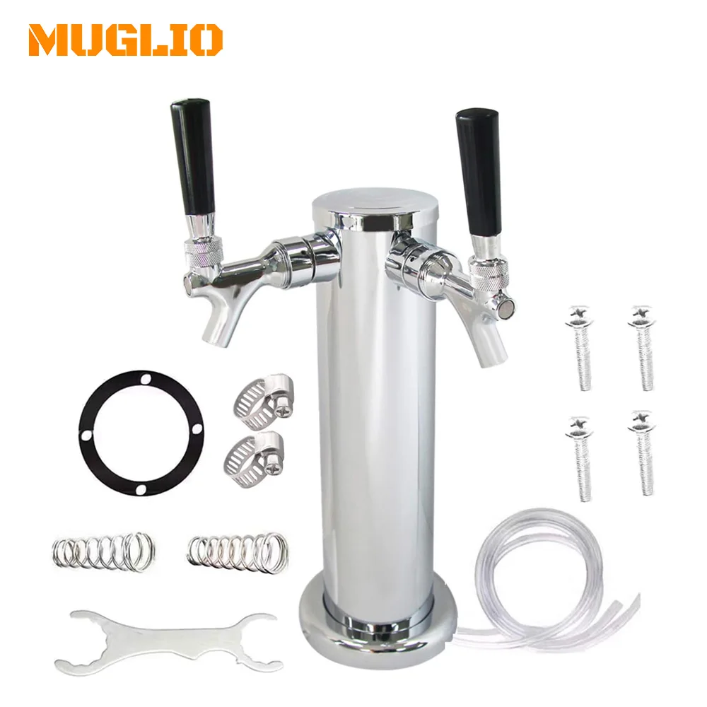 

Beer Tower Dual Taps Stainless Steel Draft Beer Tower Dispense Drinking Chrome Faucet for Home Bar Pub Use