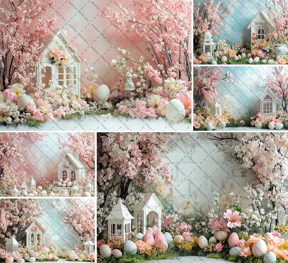 Mehofond Photography Background Spring Easter Pink Flower Garden Cottage Eggs Kids Birthday Portrait Decor Backdrop Photo Studio
