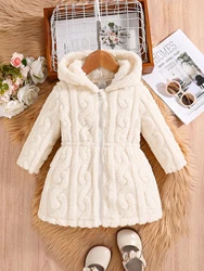 Kids Fall/Winter Girls Fashion fleece striped hooded top/coat 1 piece - white