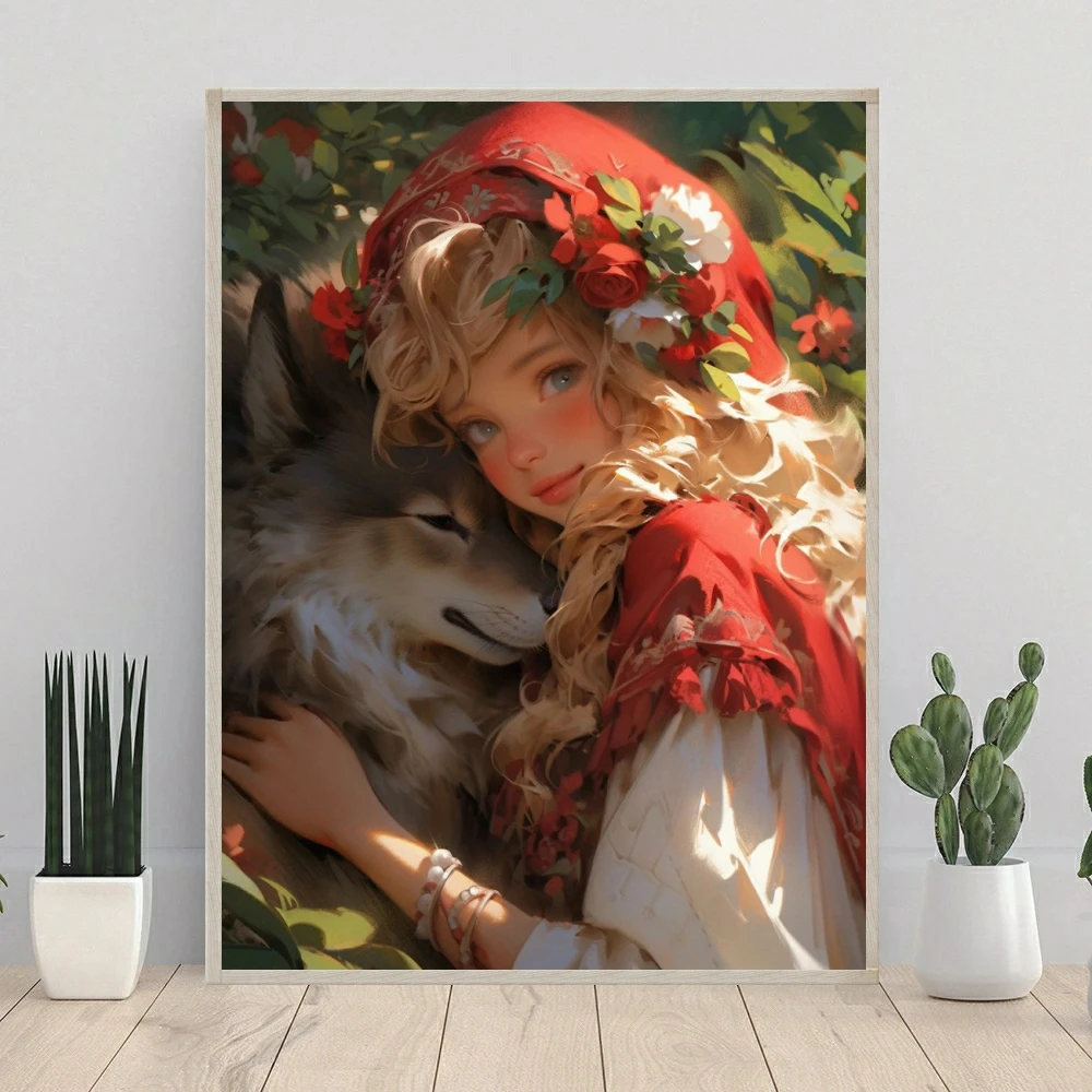 Red Riding Hood 5D DIY AB Diamond Painting Embroidery Cartoon Girl Art Cross Stitch Mosaic Rhinestones Hobby Home Decor Gift