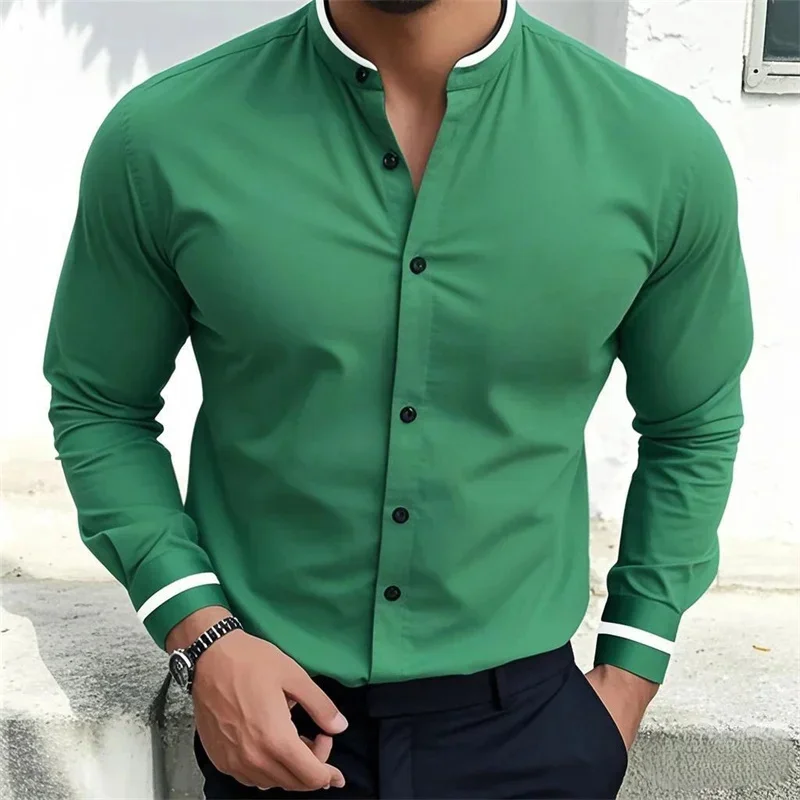 15 colors men's long-sleeved shirt 3D printing four-sided stretch stand collar shirt Hawaiian casual shirt large size S-6XL tops