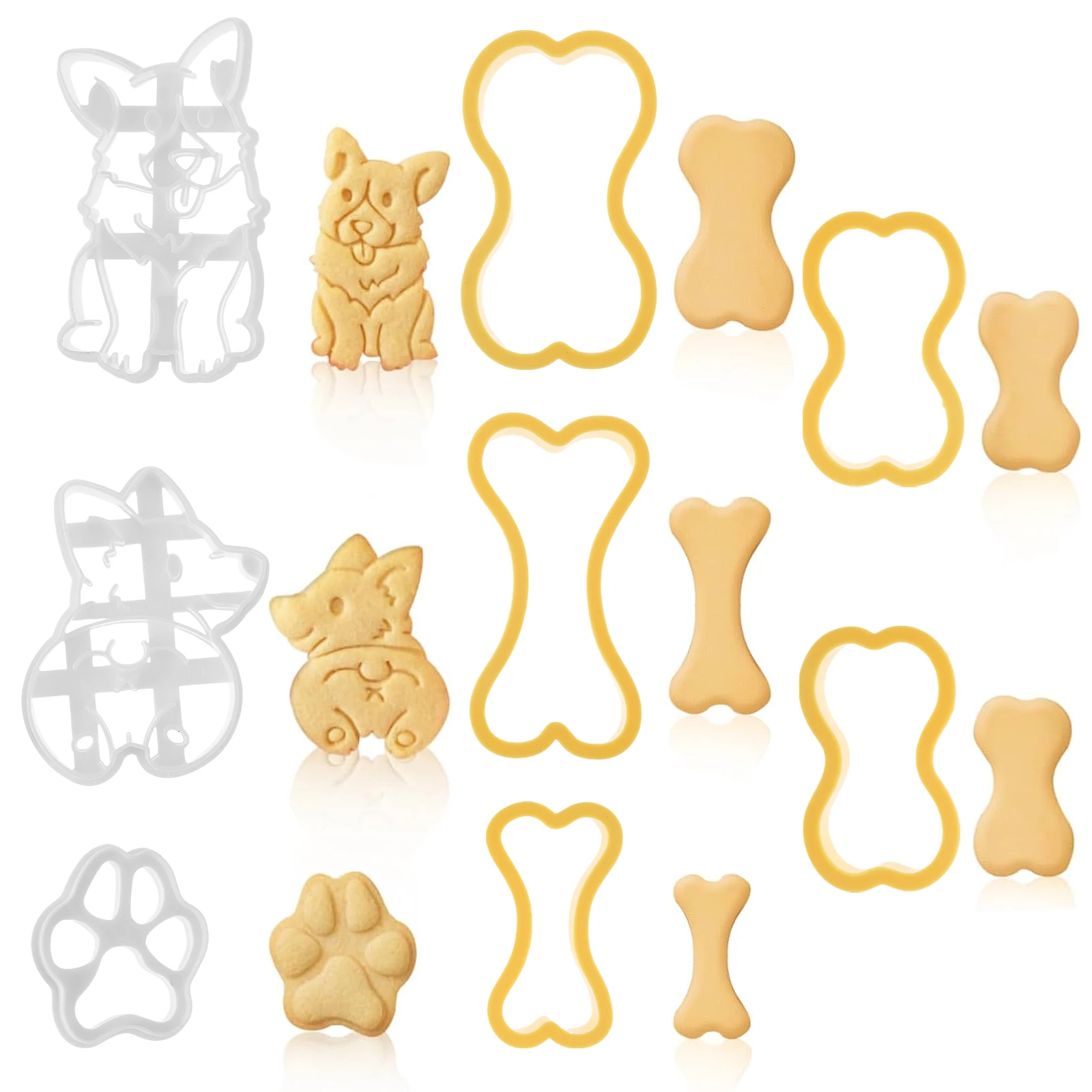 8Pcs Dog Cookie Cutters Set Plastic Dog Bone Biscuit Cutter Molds Reusable Dog Paw Biscuit Cutters Multipurpose Corgi Fondant