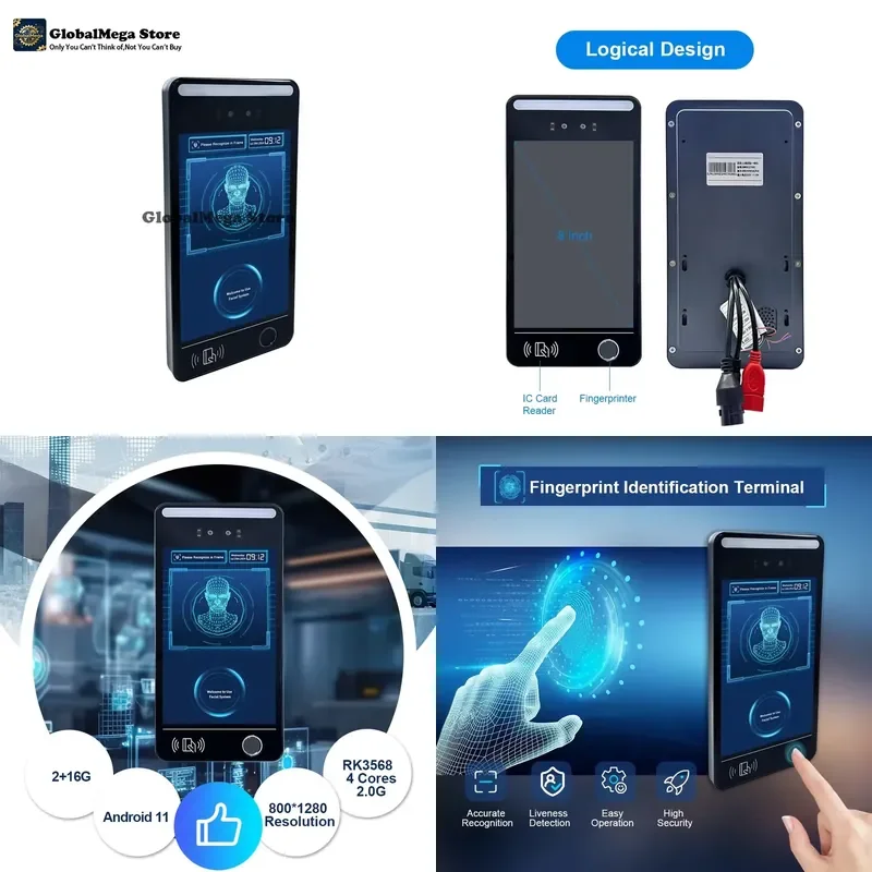 8 Inch AI Biometric Access Control Door Device Touch Screen Silicone Material Card Code Reader for Indoor Use Face
