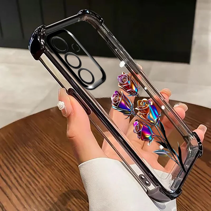 Colorful rose design transparent phone case suitable for Samsung Galaxy S26 S25 S24 S23 S22 S21 S20 FE/Ultra/Plus anti drop