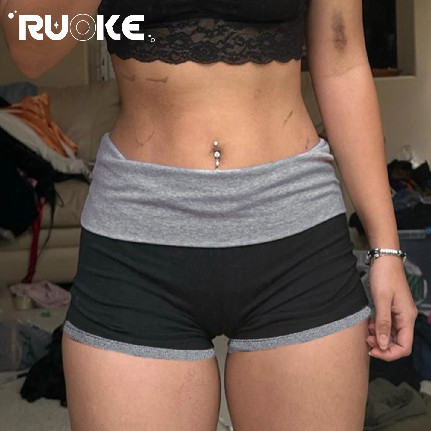 

[RUOKE] Sport Casual Streetwear Shorts Women Y2K Low Rise Shorts Booty Shorts Gym Workout Mini Shorts Stretch Summer Home Outfit
