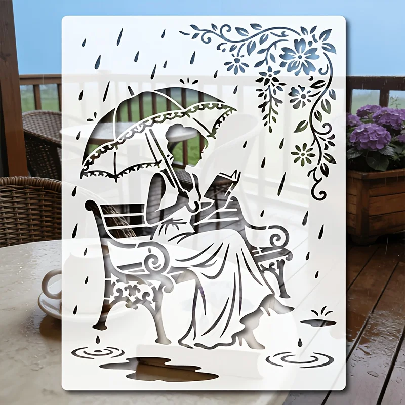 A4 29 *21cm Rainy Park DIY Stencils Wall Painting Scrapbook Coloring Embossing Album Decorative Paper Card Template,wall view 2