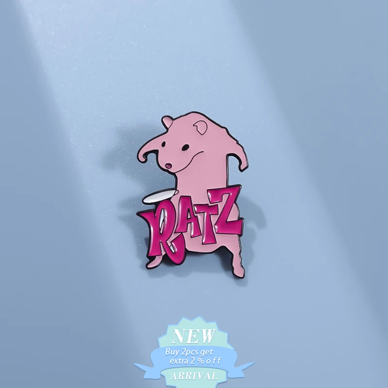 Cartoon Cute Pink Mouse Enamel Pin Ratz Funny Strong Rat Brooches Lapel Backpack Badge Kawaii Jewelry Gift For Kid Friends