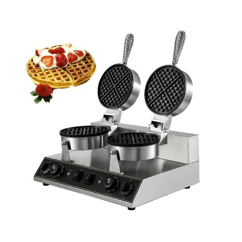 Double-Head Electric Waffle Maker 170mm Nonstick Plate Cake Baking Machine Round Waffle Gaufriers Kitchen Commercial Appliance