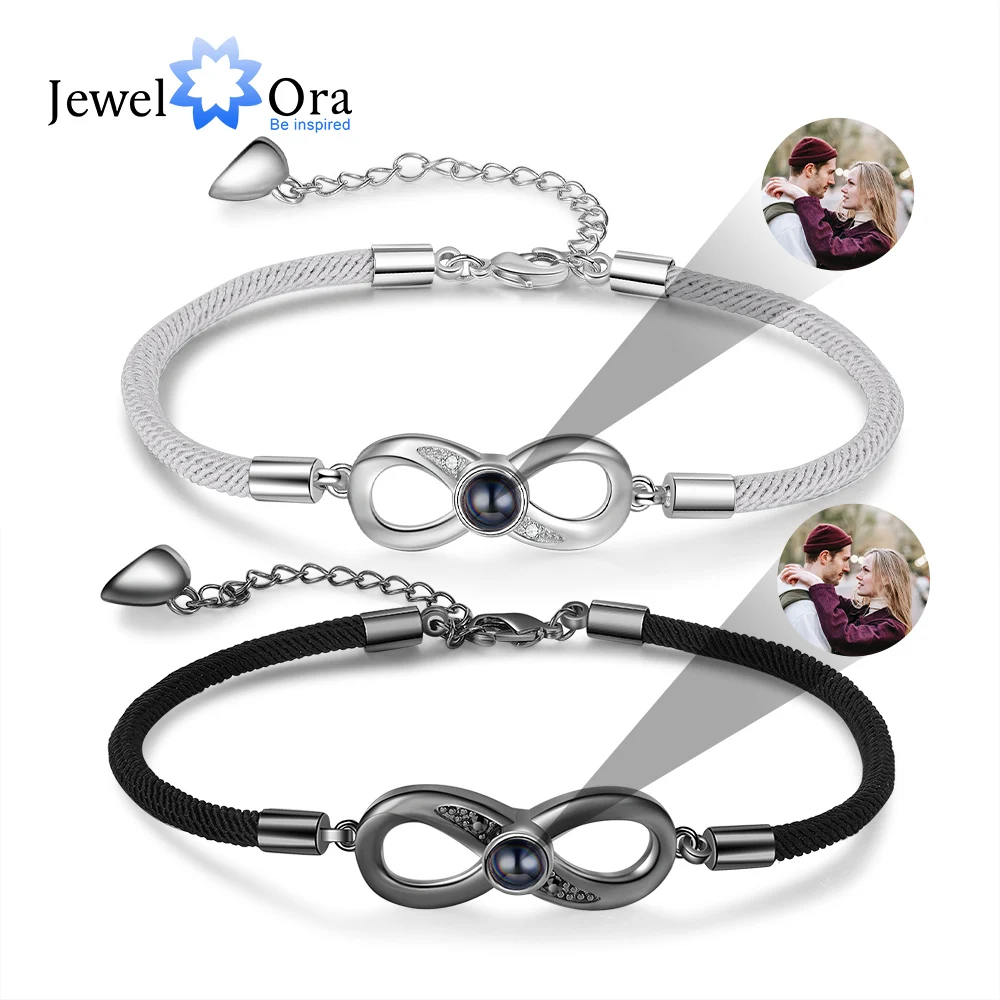 Personalized Infinity Charm Bracelets for Women Men Custom Photo Projection Bangle Jewelry Gift for Couple Wife Husband