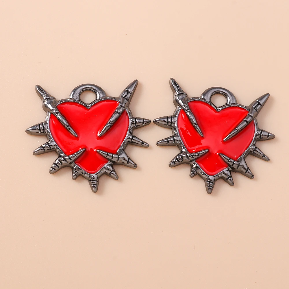 Leslie 5 Stück Retro Gothic Spinnennetz Herz Kreuz Charms für Schmuckherstellung Metall Steampunk Herz Anhänger DIY Ohrringe Halsketten – Detail 10