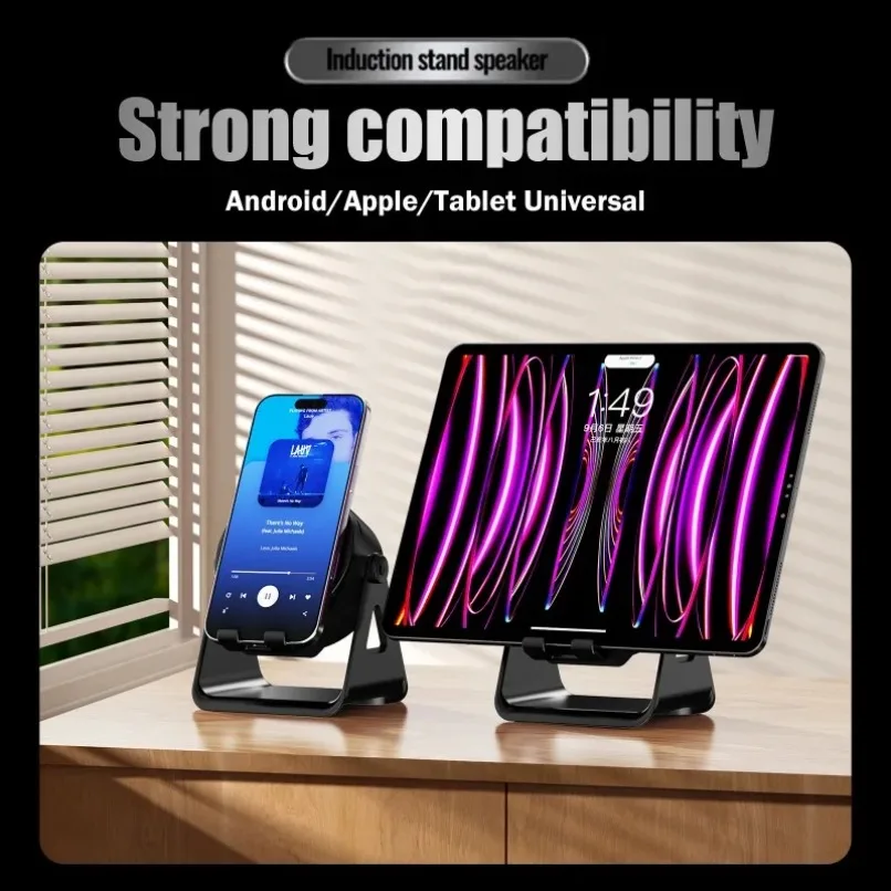 5 in 1 Wireless Charger Bluetooth Speaker Phone Stand Foldable Adjustable RGB Desktop Holder for Compatible iPhone 17 16 Samsung