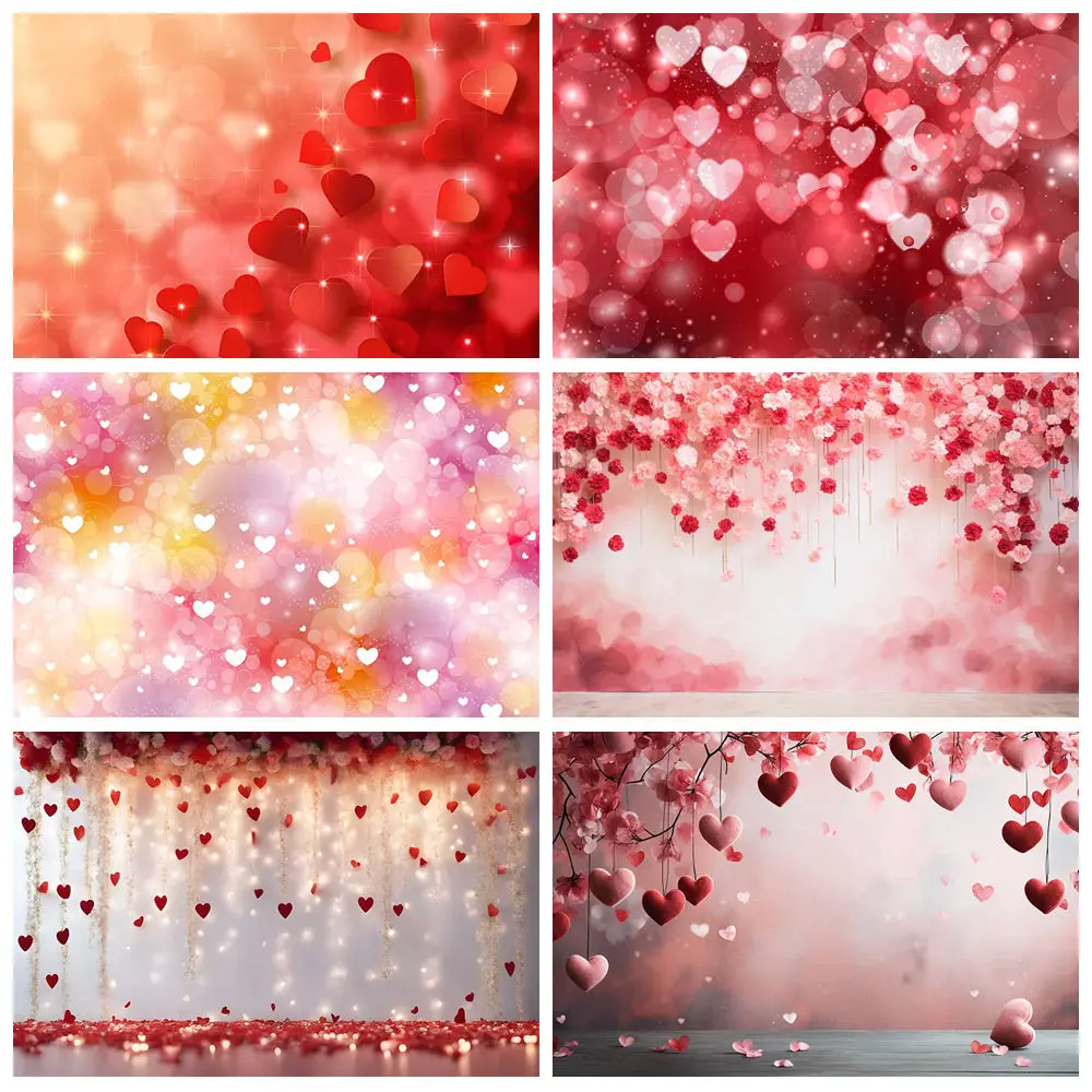 

MOON.QG 2025 Happy Valentine's Day Backdrop 14-Feb Decorations Background Shimmer Glitter Heart Flower Photography Studio Wall