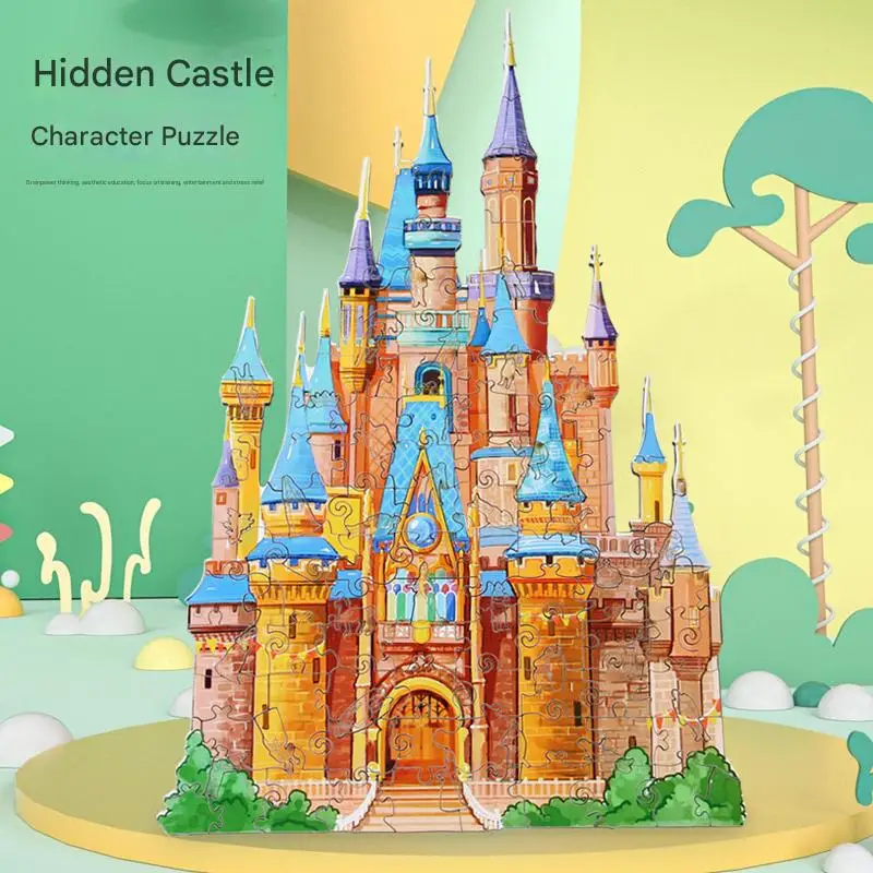 

Детский деревянный фэнтезийный замок-пазл с богатыми цветами и изысканным рисунком, пазл Монтессори, подарок на день рождения