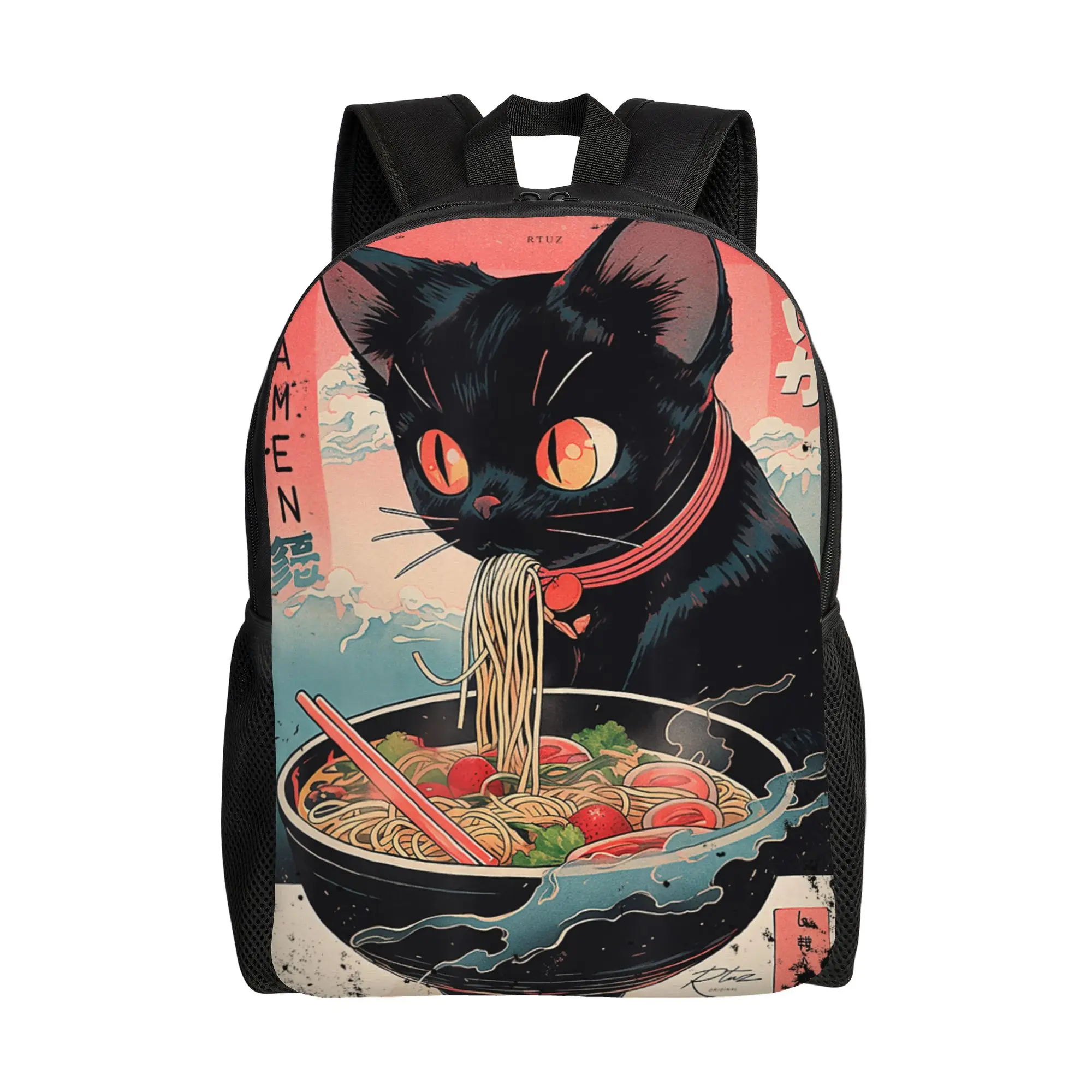 

backpacks Ramen Noodles Cat Japan Y2K Kawaii Retro Cats Manga Anime ita bag mochila Dual-Use Outdoor Retro Washable Rucksack