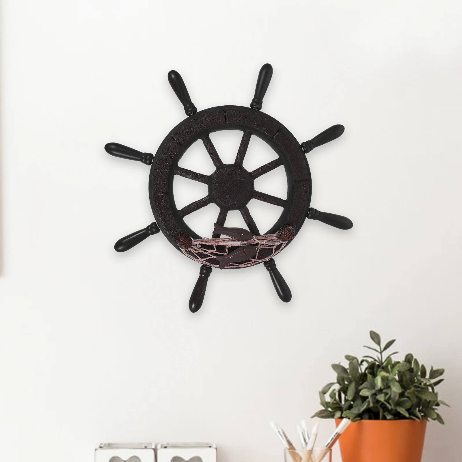 

Wooden Ship Wheel Mediterranean Nautical Wall Decor Vintage Rudder Craft Hanging Decoration Ocean Themed Home Office Wall Art