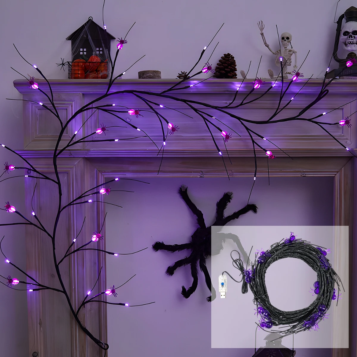 Halloween Purple Spider Vine Waterproof Timing String Light Happy Halloween Party Decoration 2024 For Home Trick Or Treat Favors