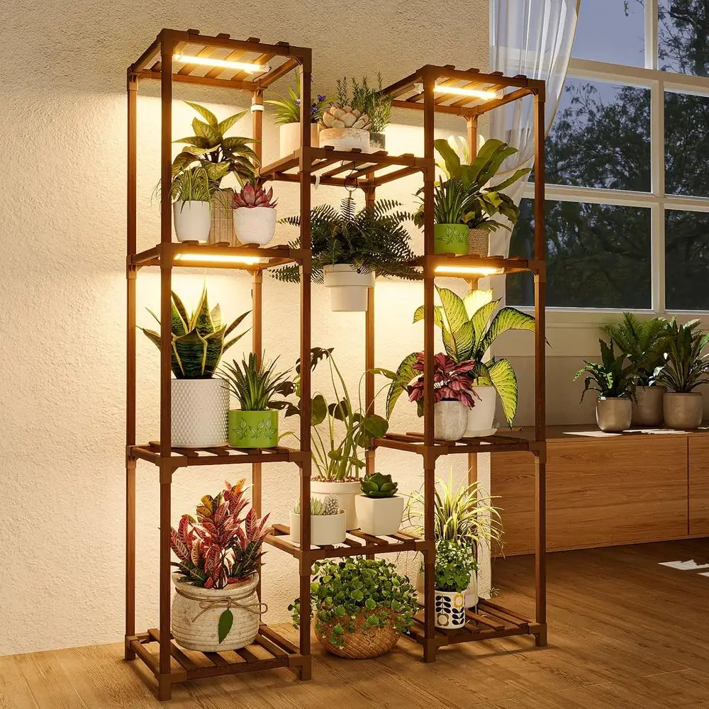 

Eco-Friendly Indoor Plant Stand with Grow Light for Multiple Pots - Perfect for Bohemian Living Room or Patio Decor