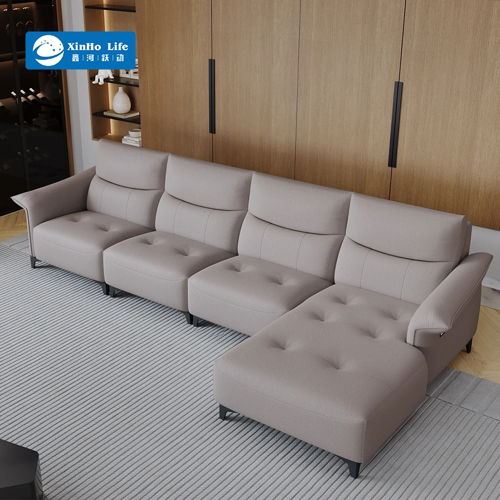 

Italian Modern Square Leather Sectional Sofa Genuine Black Leather Sponge Filling Wholesale Apartments Villas Hotels