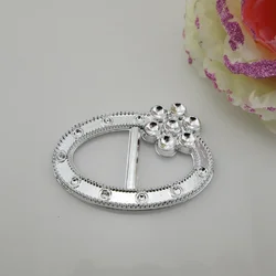 10pcs Oval Flower Silver Acrylic Chair Sash Buckle 21mm