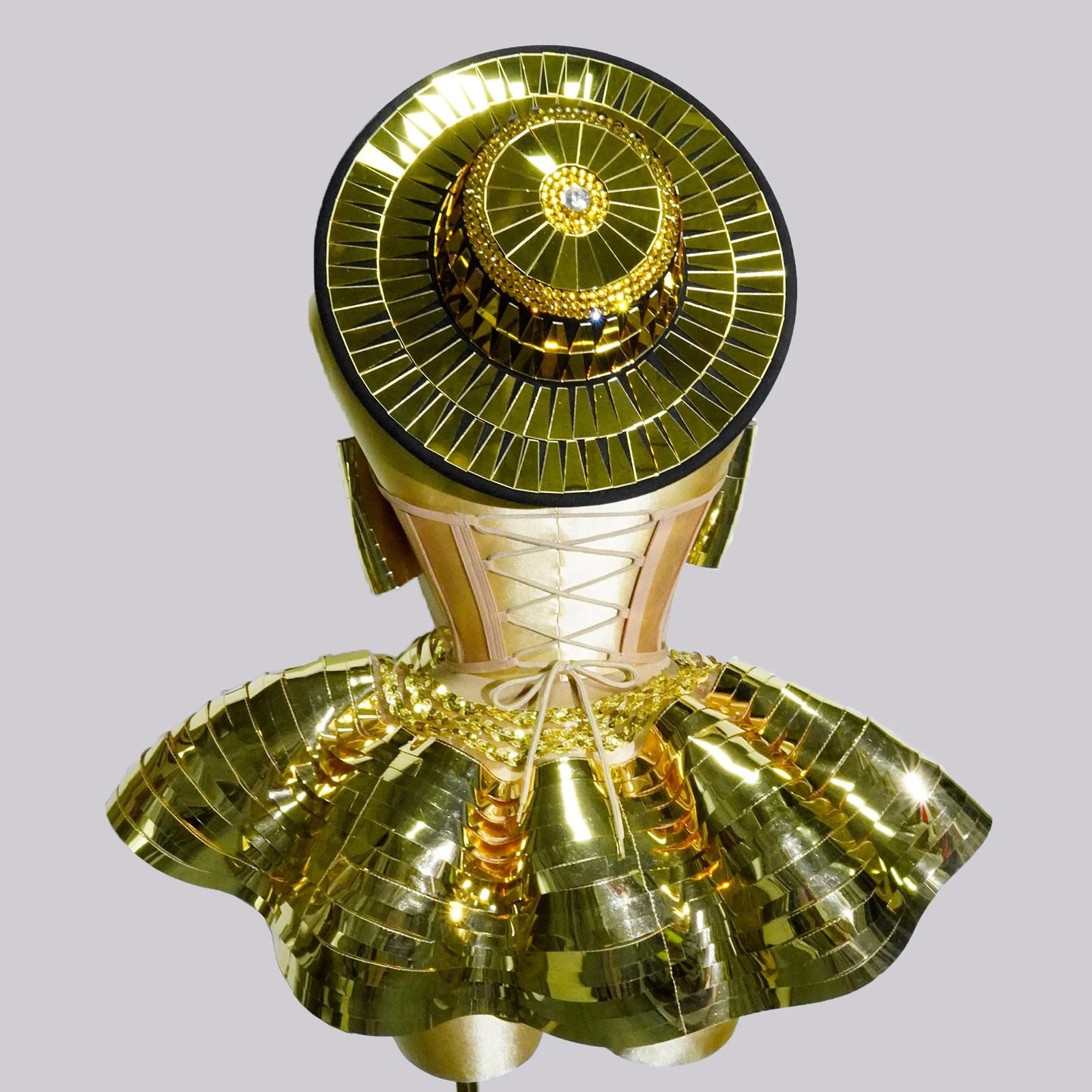 Glitter Golden Crystal Mirror Dress Jazz Hat Gogo Dance Drag Stage Outfit Women's Costume Show NightClub Fantasia Evening Party