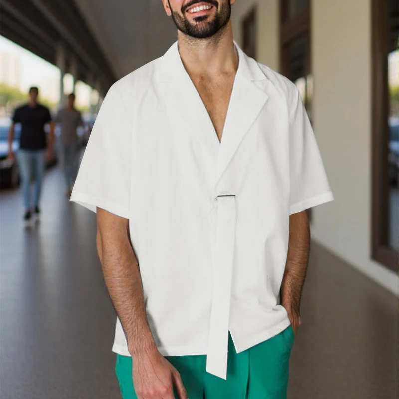 INCERUN الرجال قميص بلون التلبيب قصيرة الأكمام ملابس الرجال غير رسمية الشارع الشهير فضفاض موضة الترفيه قمصان الرجال قمصان 2025 #2