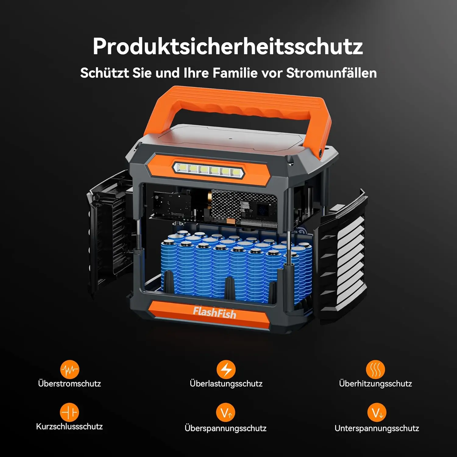 FF FlashFish P66A 200W 144,3 Wh Tragbare Powerstation, Solargenerator mit 230V Stromgenerator-Batterie, LED-Leuchten