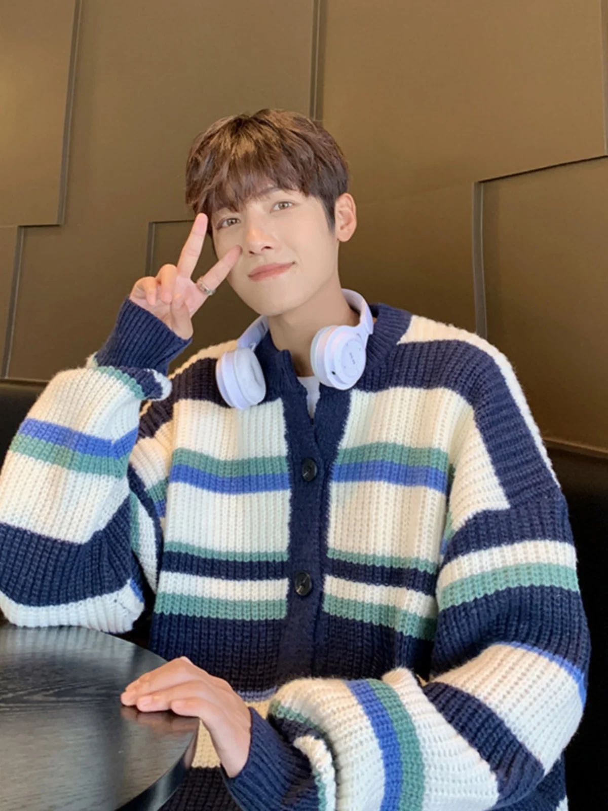 

Винтажный полосатый открытый кардиган контрастного цвета, мужской зимний повседневный свободный универсальный ленивый вязаный свитер из полиэфирного волокна