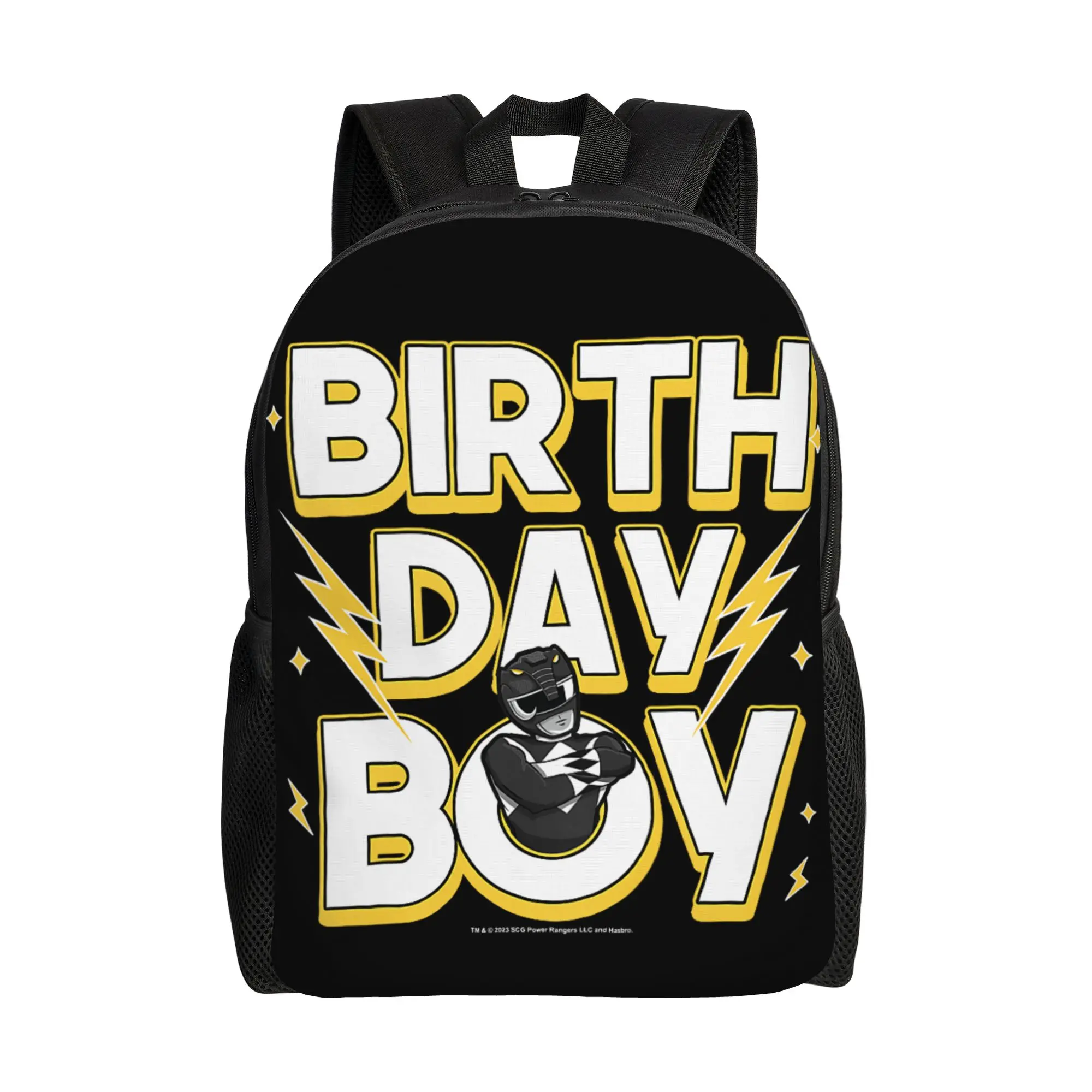 Mochilas Bandai para niños, Power Rangers, Birthday Boy, Black Ranger Logo, mochila juvenil, mochila Campus Retro, mochila lavable