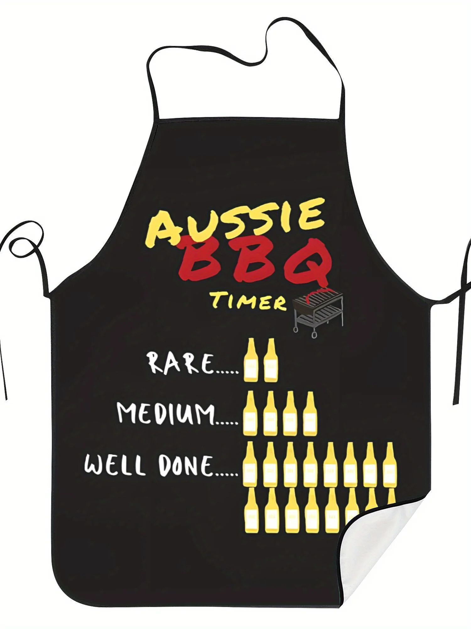 Aussie BBQ Timer Apron - Funny Grilling Beer Chart Graphic Linen Bib for Men Women Outdoor Cooking Party Gift Decor