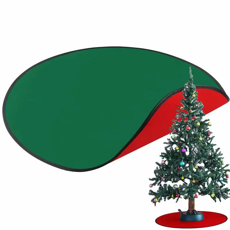 76cm Reversible Christmas Tree Mat Waterproof Round Floor Protection Mat Red and Green Floor Rug for Christmas Decorations