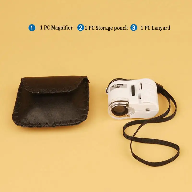 60X Handheld Magnifying Glass Mini Pocket Microscope Loupe UV Currency Detector Jeweler Magnifier With LED Light MINI Magnifiers