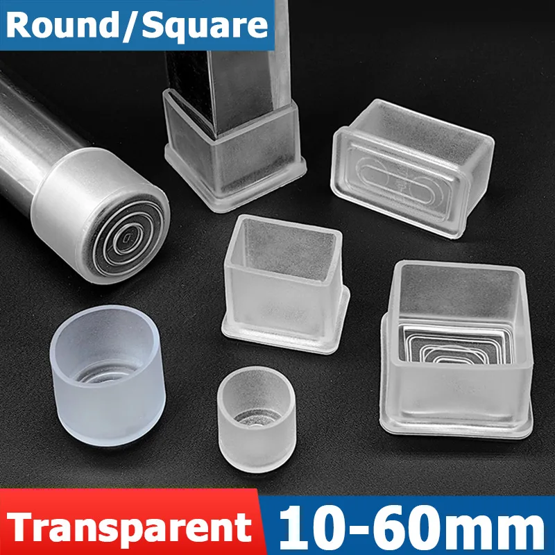 1/4/10pcs Transparent Round Square Elliptic PVC Soft Rubber Pipe Sleeve Tube Cap Table Chair Foot Protect Cover 10 12 14 16-60mm