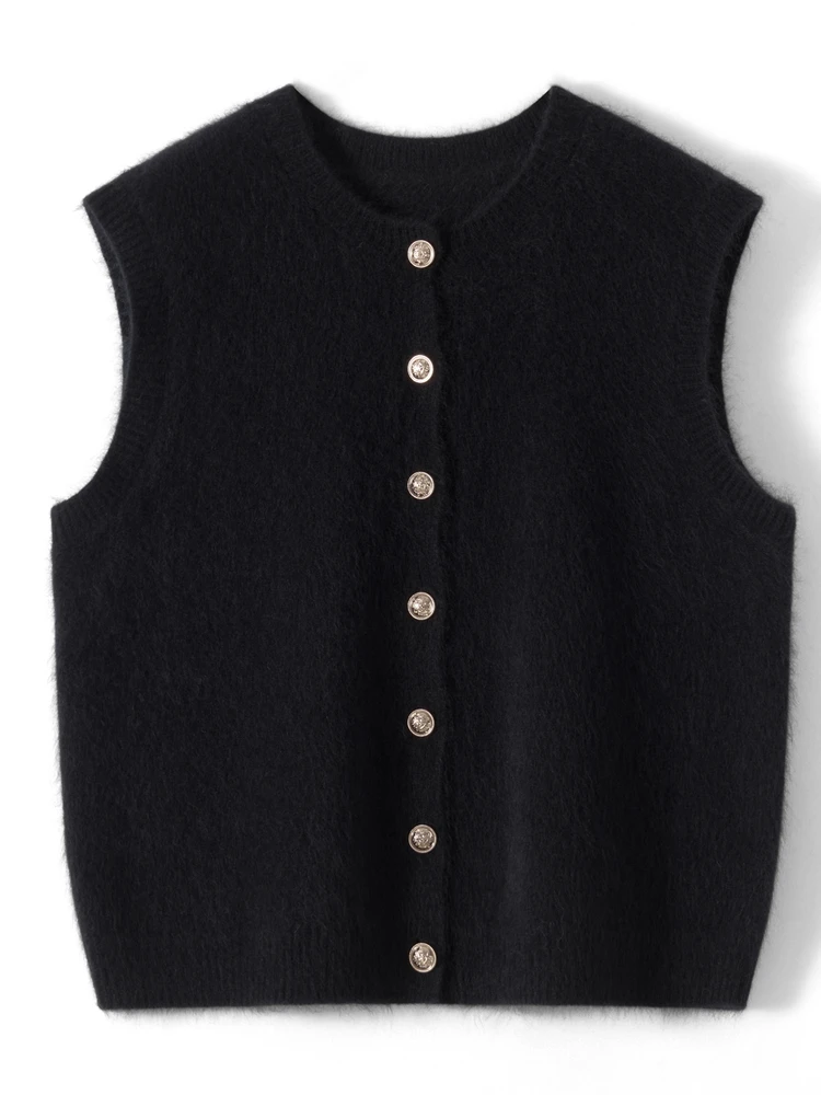 Ele Fce-Futter Camere Weste Offene Strickjacke Damen Herbst Winter Neue runde Ne Svel Oulder Pad Fce Pullover...