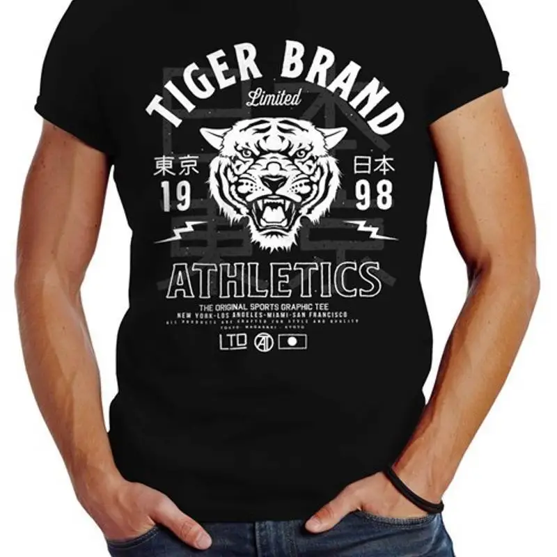 Mens T-Shirt Tiger Brand Tokyo Supply Japan Athletics Sport Print Slim Fit