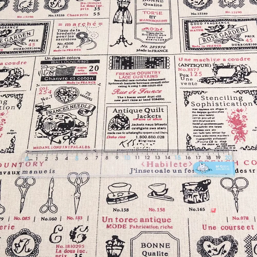 70x45CM Vintage Printed Linen Cotton Fabric for DIY Clothing Sewing Craft Sofa Cushion Curtain Tablecloth Textile Decor Material