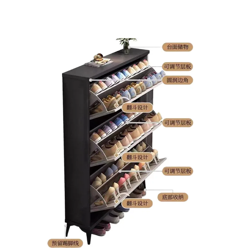 

Ultra-thin shoe cabinet door household tipping bucket entrance entrance cabinet integrated double layer