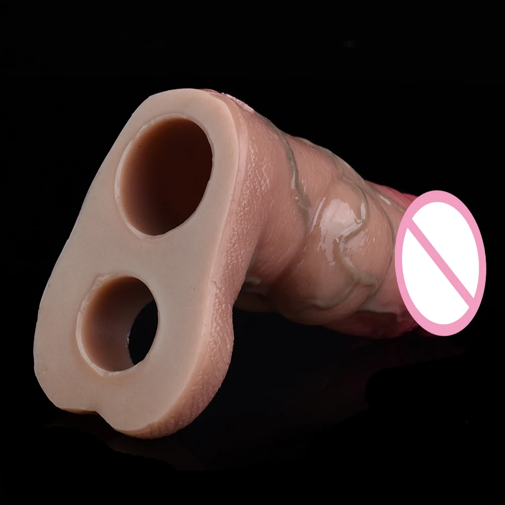 FAAK Silicone Knot Open-ended Penis Sleeve Realistic Hollow Dildo Sheath Delay Ejaculation Sex Toy For Men Male Masturbator