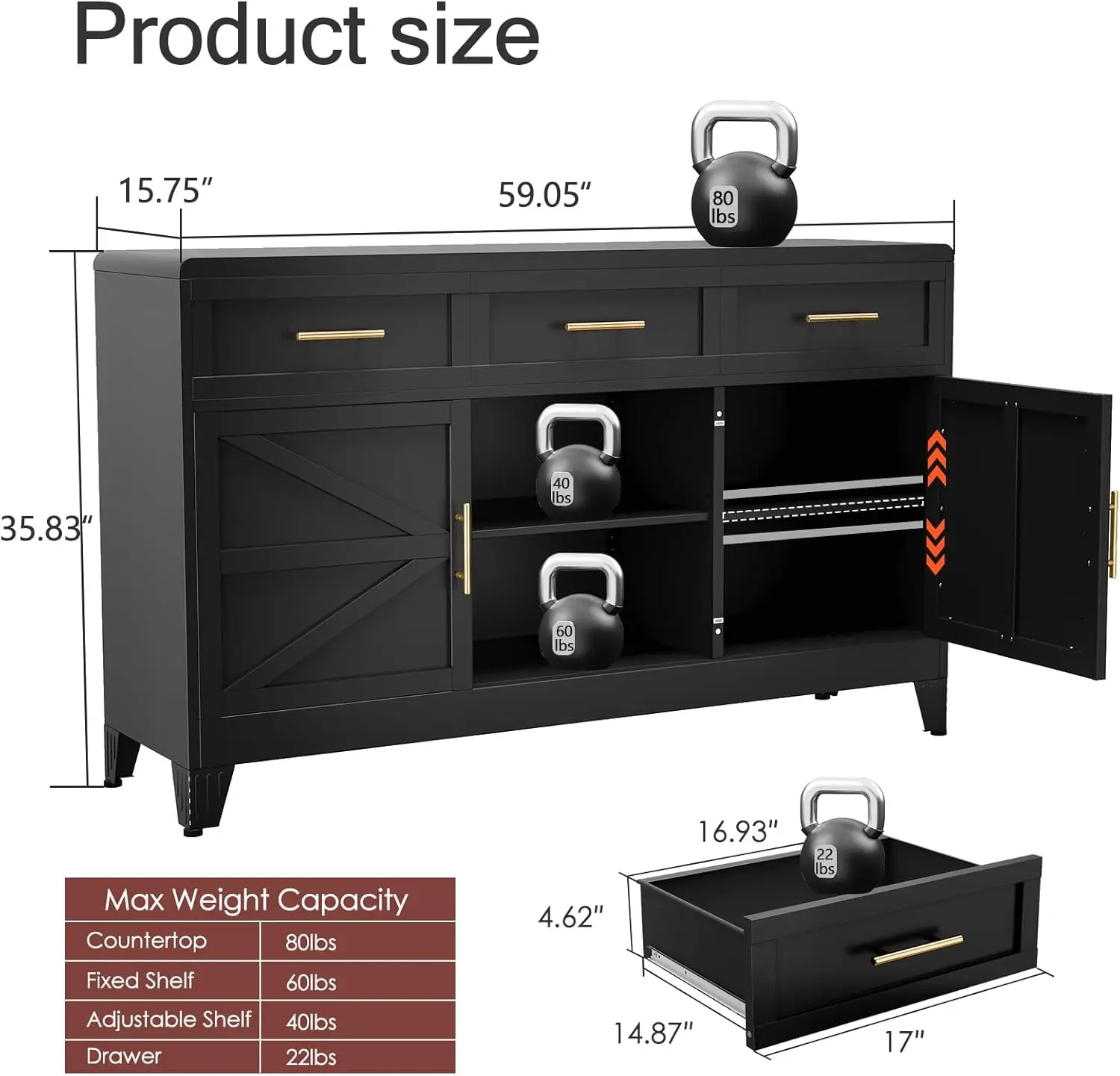 

Buffet Cabinet Sideboard Large 59" Modern Farmhouse Coffee Bar Station 3 Drawers 2 Doors Kitchen Dining Room Storage Living Room