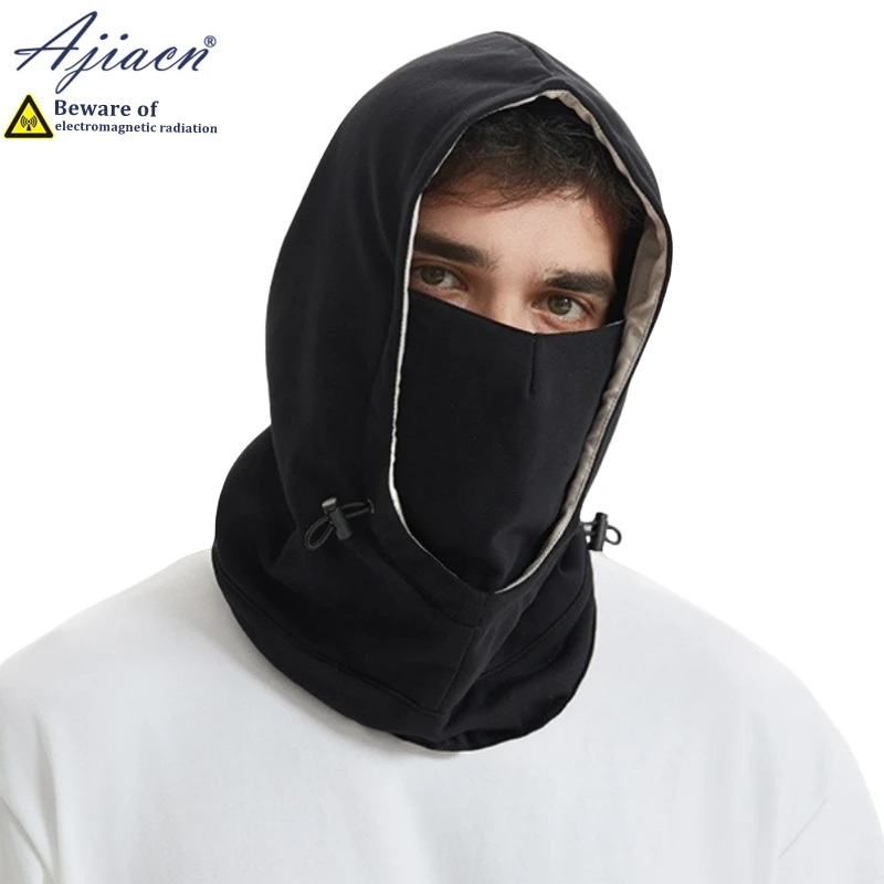 Anti-radiation 100% silver fiber knitted lining hood cap protect brain and thyroid electromagnetic radiation shielding hood cap