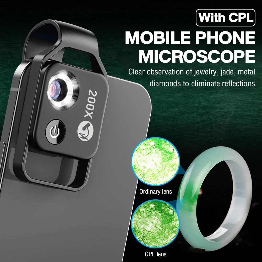 200X Cell Phone Microscope Accessory with Lens, Portable Mini Digital Microscope with LED Light/Universal Clip