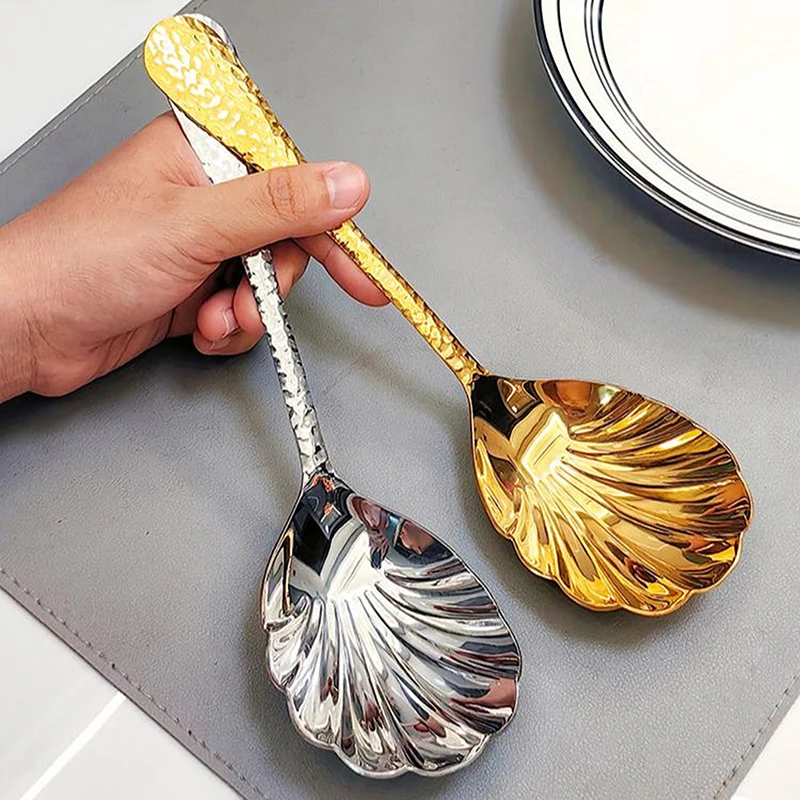 Large Shell-Shaped Stainless Steel Serving Spoons Fan-Design Vegetable Soup Spoons for Family Parties And Restaurant Use