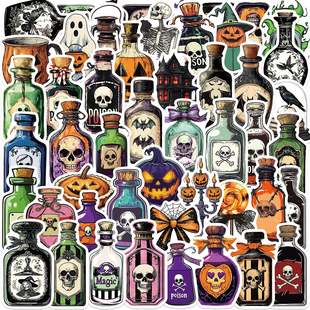

10/30/50pcs Horror Halloween Potions Bottle Stickers Vintage Gothic Style Sticker Skateboard Luggage Phone Bike Graffiti Decals