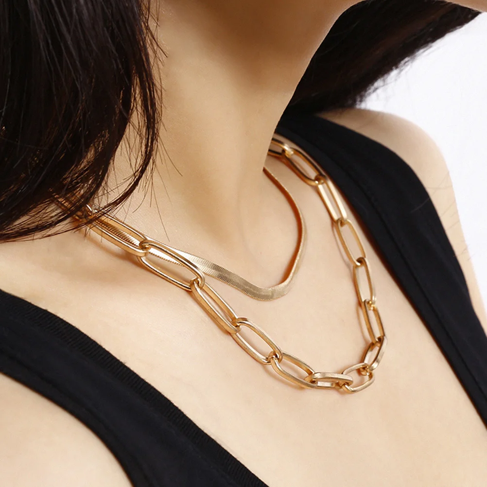 

Double Layer Snake Bone Chain Necklace for Women Fashion Metal Alloy Clavicle Sweater Chain Elegant Neck Decorative Accessory