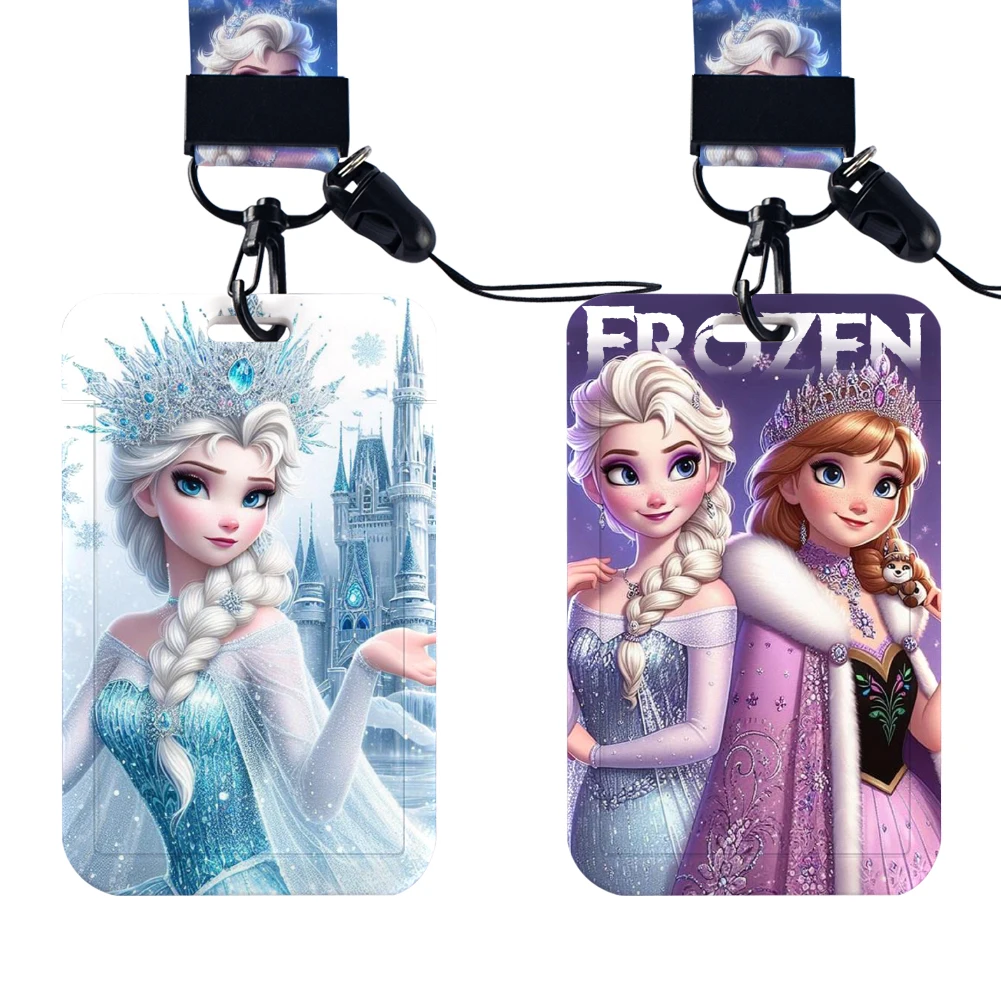 W Frozen Women's Name Disney Card Student Campus Card Elsa Hanging Neck Bag Card Holder Lanyard ID Card Case