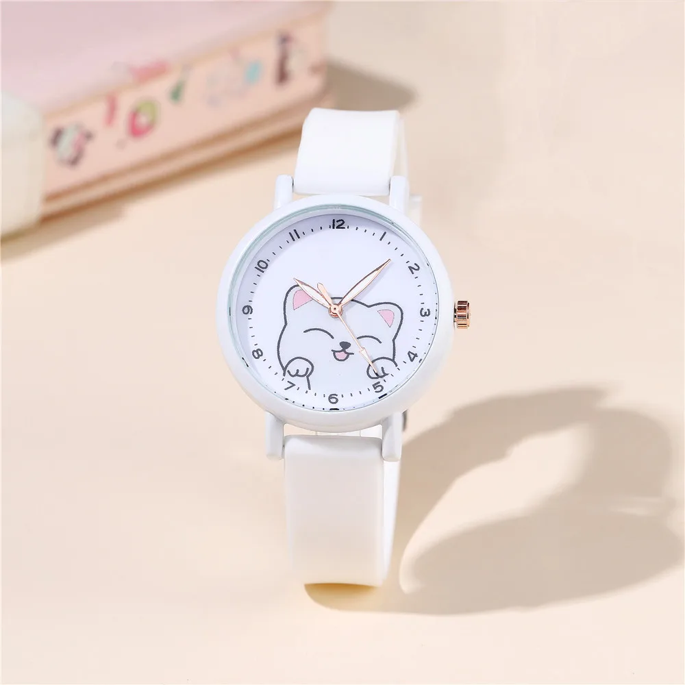 لطيف جميل سيليكون الفرقة القط نمط الكوارتز ساعة الأطفال