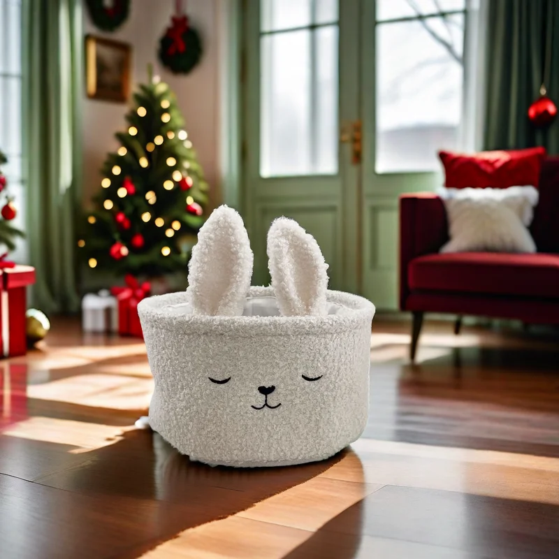 Korean Ins Storage Basket Cute White Rabbit Plush Toy Snack Storage Box Children\'s Room Desk Car Remote Control Storage Bucket