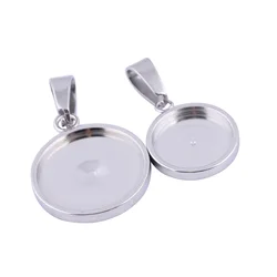 10pcs stainless steel round cabochon base settings 12mm 16mm bezel charm pendant trays diy necklace blanks for jewelry making